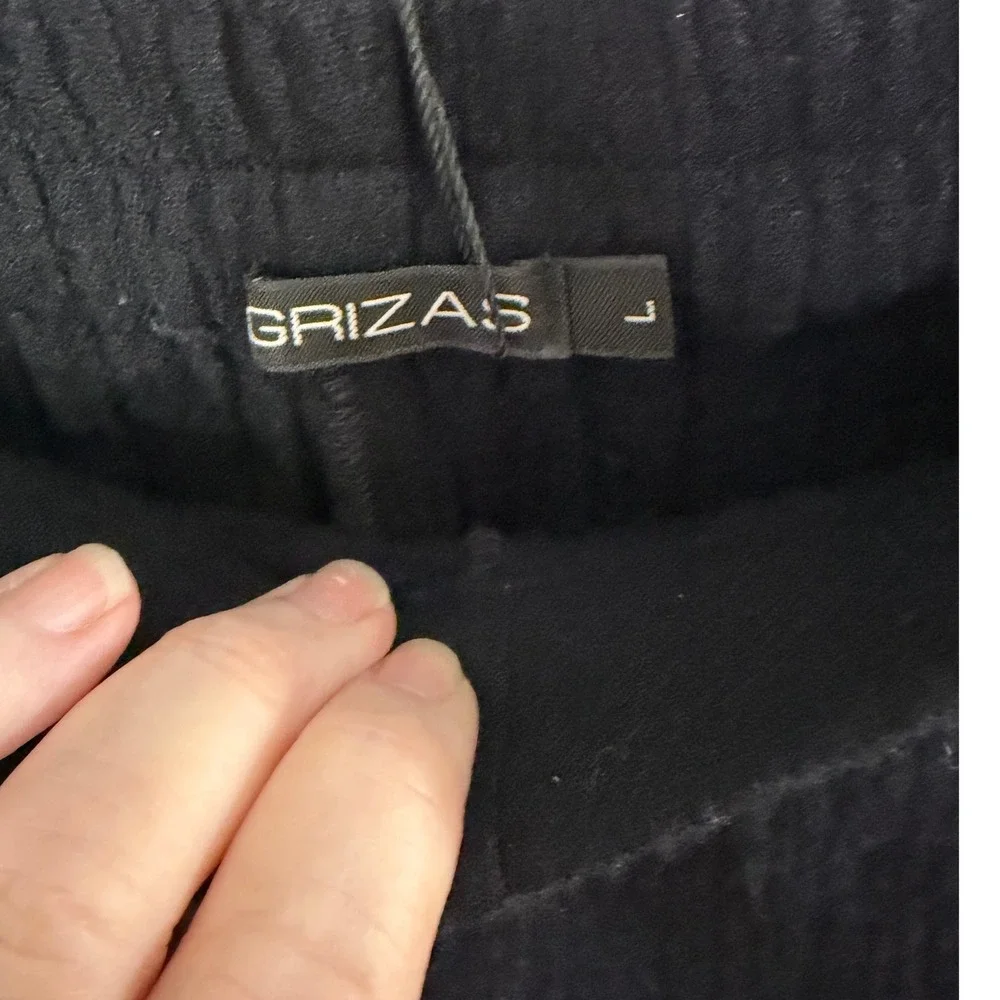 Grizas Black Textured Viscose Wool Blend Elastic Waist Pants L Lagenlook Gauzy